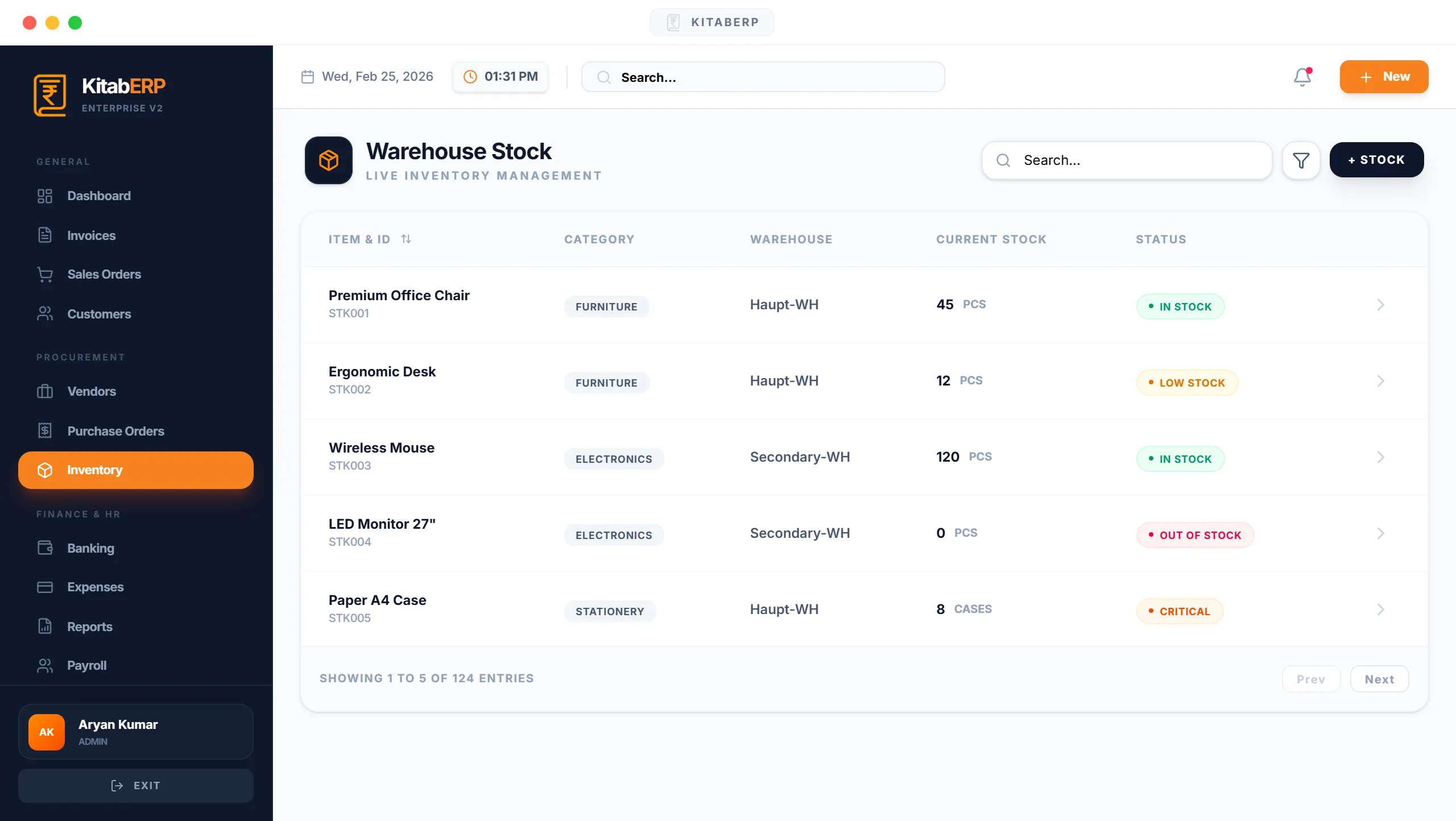 KitabERP Inventory Management - Multi-branch stock tracking and warehouse control
